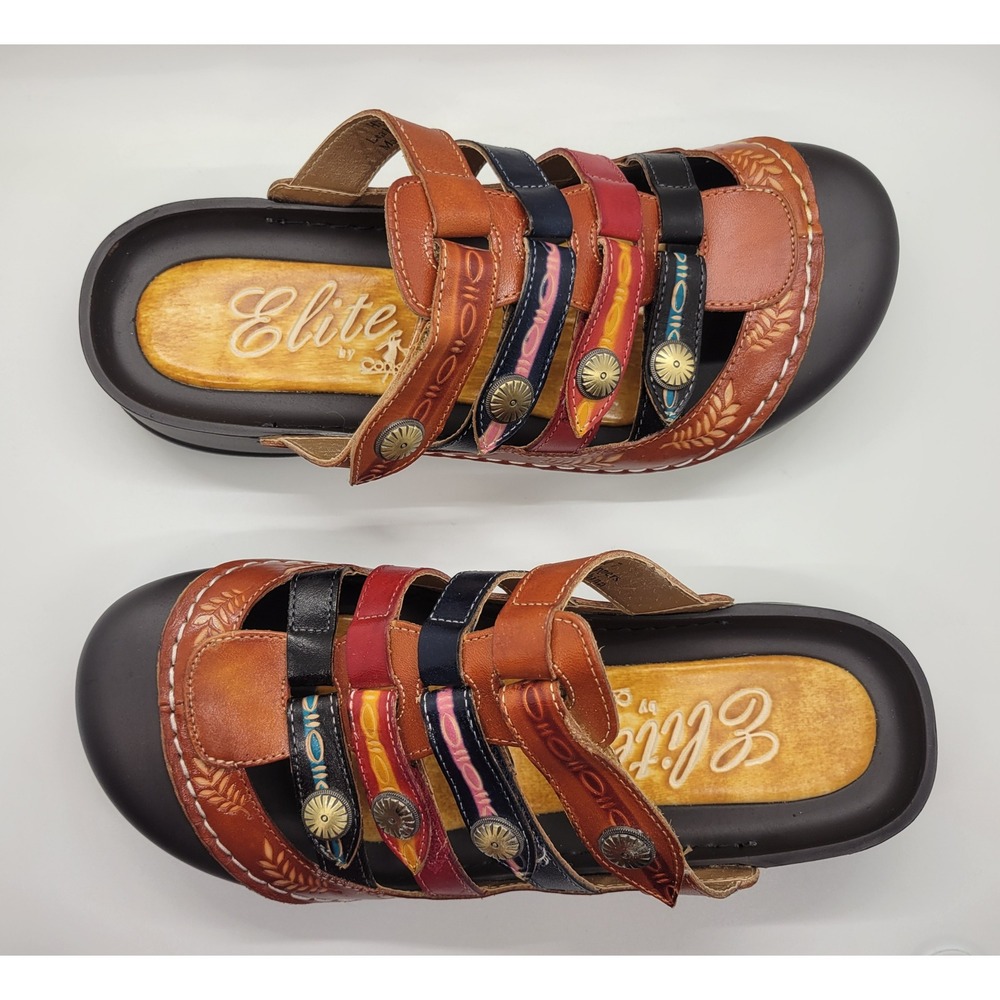 Elite by Corkys Heidi Leather Clog Sandal Women 7 Boho Comfy Vibrant Multicolor - Picture 7 of 16